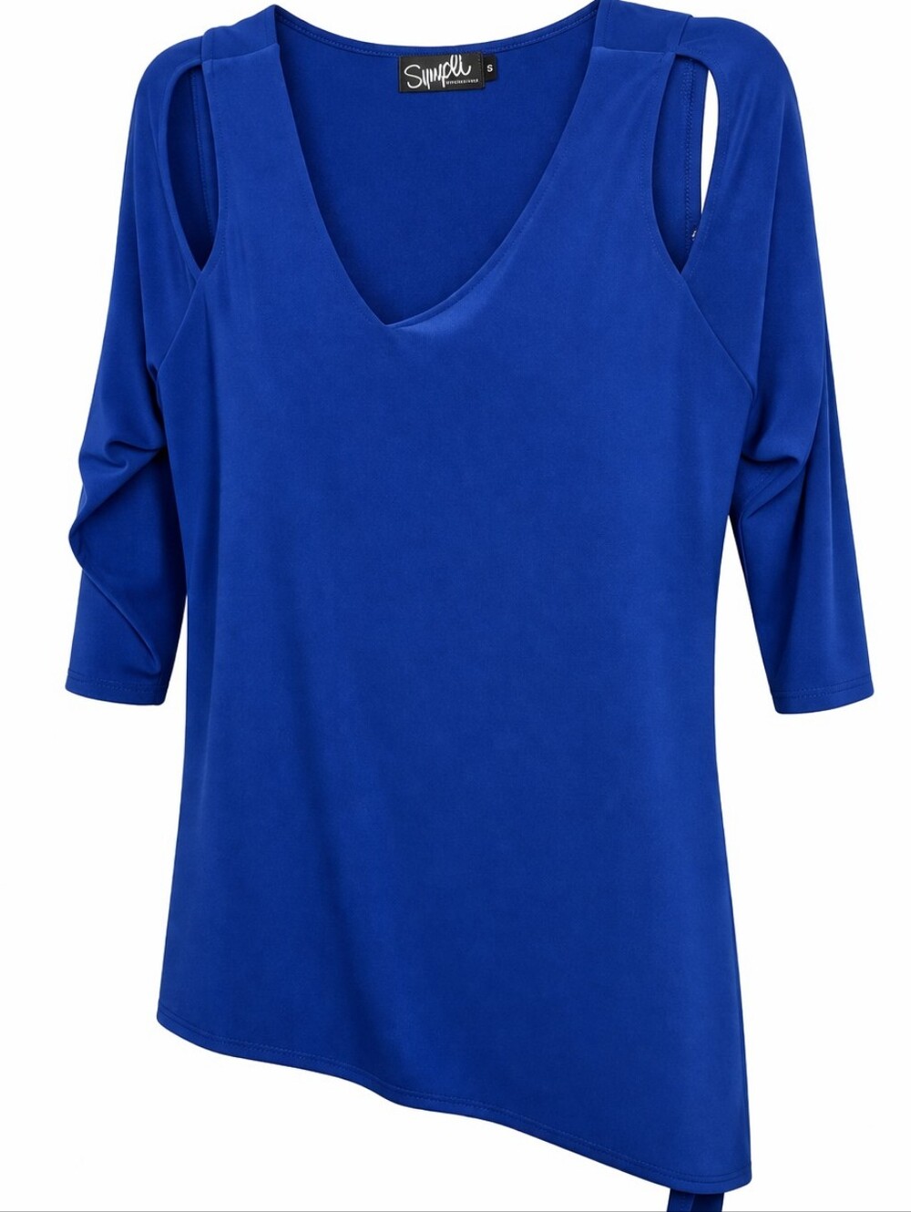 Sympli Royal Blue Asymmetrical Cold-Shoulder Tunic Top Size 6